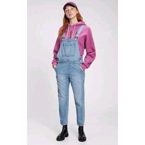 New GAP Slouchy Denim Bib Ankle Overalls Womens Large Relaxed Fit $80